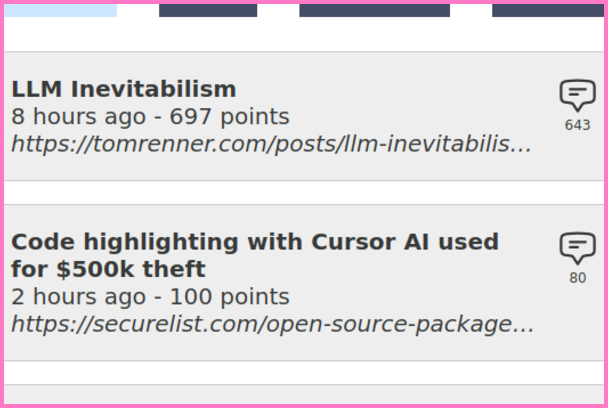 Screenshot de l’application Hacker News